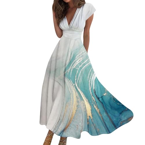 Generic Robe Longue Bohème Femme Grande Taille Blanche Chic Dentelle Dénudées Élégante Jupon Turquoise L