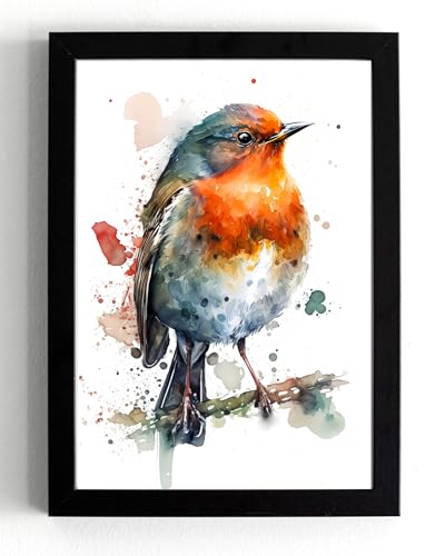 Cadre rouge-gorge aquarelle A5, une idée cadeau et condoléances poétique