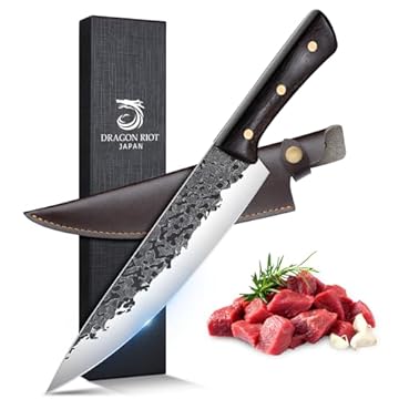 DRAGON RIOT Coltello da Chef da 22 cm, Coltello da Cucina Professionale Forgiato a Mano, Coltello Giapponese Gyutou, coltello da carne in Acciaio Ad alto Tenore di Carbonio per La Carne