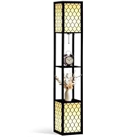 HOMCOM Floor Lamp with Shelves Tall Standing Lamp Dual Light Black