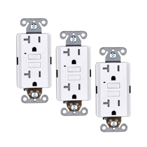 Faith Electric 20A GFCI Outlets Slim, Tamper-Resistant GFI Duplex Receptacles with LED Indicator, Self-Test Ground Fault Circuit Interrupter, ETL Listed, 3-Pack, White, 3 Piece