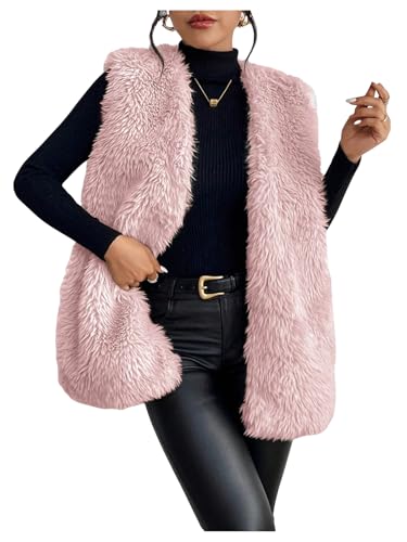 Verdusa Women's Fuzzy Faux Fur Sleeveless Vest Teddy Coats Open Front Plush Waistcoat Outerwear