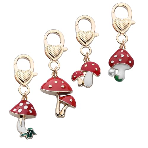 Llavero de hongo para bolso, accesorios estéticos para decoración de mochila, para amantes de las setas, regalos de cumpleaños y Navidad para mujeres, amigos, bolsos, 4 unidades, plateado, S