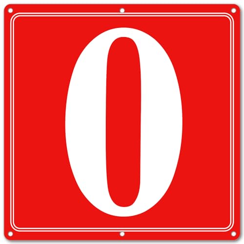 Image of Premium Aluminum Number Signs, Metal 12 inch X 12 inch Red Numbered Sign Outdoor for Parking Lots, Floor, Dock, Court, Aisle, Field, High Visibility, No Fade, Weather-resistant (Red Number Sign 0)