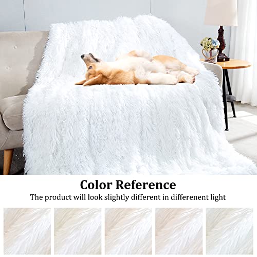 JONIYEAR Extra Large Decorative Fluffy Faux Fur Blanket Queen Size 80" x 90", Soft Luxury Lightweight Furry Blankets, Solid Cozy Shaggy Plush Thick Warm Fuzzy Blankets for Winter Bed Couch, White by JONIYEAR - Used condition - Image 2
