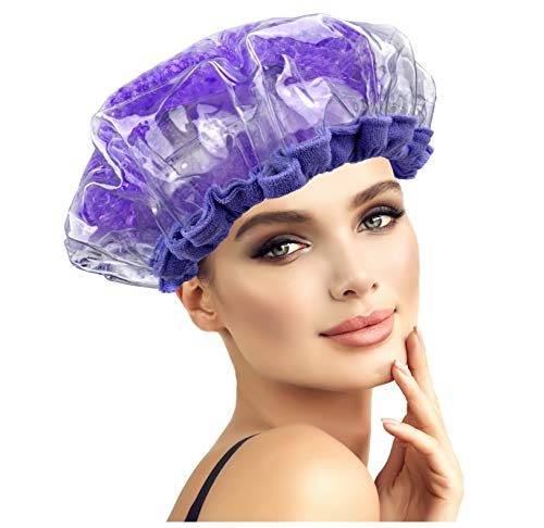 Deep Conditioning Heat Cap. Hair Treatment and Styling Steam Cap. Hot Therapy for Thermal Head Spa. Microwavable Steamer Gel Cap. Disposable Processing Caps Included.(Purple)