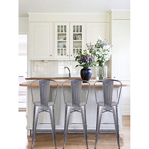 Gia Commercial Grade 30 Inch High Back Bar Stools Set Of 4, Silver Industrial Metal Counter Height Stools, Kitchen Bar Stools Chair With Larger Seat, 14.5X14.5 Inch Seat #TOP4