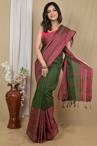 Image of eC ESHA'S COLLECTION Women's Cotton Blend Begumpuri Handloom Saree With Unstitched Running Blouse Piece