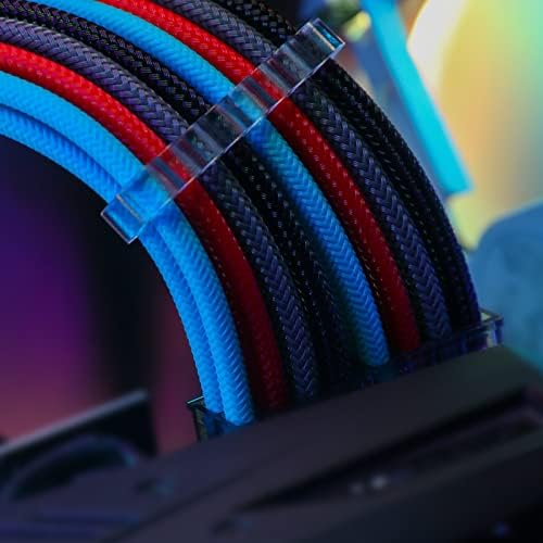 SIRLYR Arc Braided ATX Sleeved Cable Extension Kit for Power Supply Cable Kit,16AWG 24Pin ATX / 8 (4+4) Pin EPS / 8 (6+2) Pin PCI-E Power Supply PSU Cables with Combs(Black-Grey-Red-Blue)
