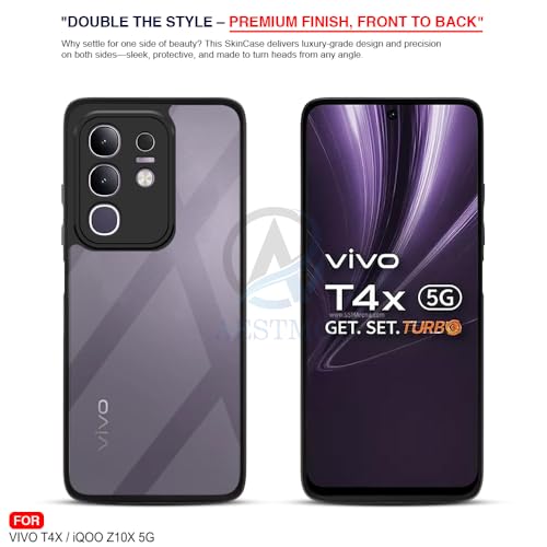 Image of AESTMO Vivo T4X 5G / iQOO Z10X 5G / Vivo Y31 Pro 5G Back Cover | 360 Protection | Crystal Clear Hard Back Transparent | Compatible with MagSafe Accessories (PC+TPU, Black Bumper)