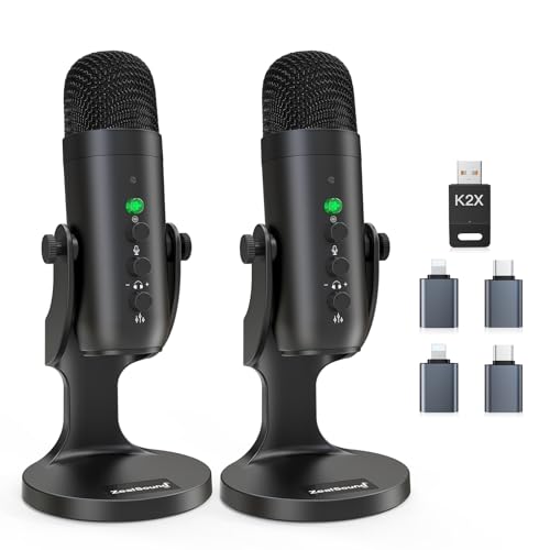 Tecnologia di sincronizzazione dual-mic unica e Plug and Play. Come collegare 2 microfoni desktop a 1 dispositivo? Il kit zealsound K2x Podcast offre una facile opzione di configurazione. Collega 2 microfoni USB a un ricevitore dongle - nessuna scheda audio necessaria! Include 2 microfoni + ricevitore + tutti gli adattatori. - Perfetto per interviste podcast, streaming di coppia o commenti di gioco. Include adattatori USB-C/Lightning per la maggior parte dei dispositivi, come iPhone/iPad con jack USB-C o Lightning, Mac, MacBook, PC, PS5, telefono/tablet Android abilitato OTG. La configurazione Plug & Play funziona istantaneamente con Windows/MacOS/iOS/Android/Linux/ChromeOS. Ora non è necessario acquistare altri dispositivi per collegare 2 microfoni desktop a un dispositivo ora.