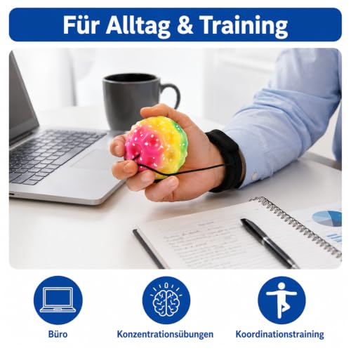 CYEER 12er Set Handgelenk- Bälle mit Schnur – 6,3cm Bunte Springbälle mit verstellbarem Armband – Ideale Mitgebsel für Kindergeburtstag, Koordinationstraining & Stressabbau – Regenbogen-Design