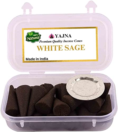 Yajna White Sage 100%-Natural-Incense-Cones Handmade-Hand-Dipped Organic-Chemicals-Free For-Purification-Relaxation-Positivity-Yoga-Meditation The-Best-Scents (60 Count) #TOP22