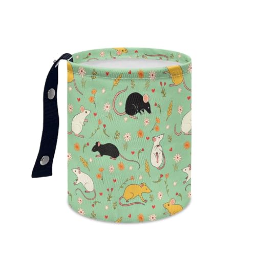 Image of Cute Rats Floral Collapsible Waste Basket Bin Car Trash Can Bags Small Trash Can Car Accessories Interior for Car SUV Trucks
