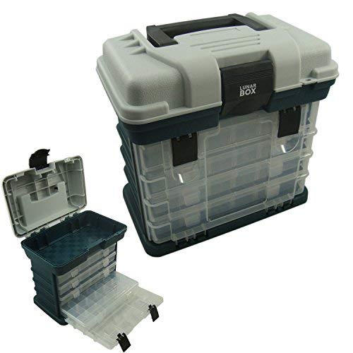 Lunar Box, Estuche de Almacenamiento con 4 Cajas de bandejas Ajustables Transparentes extraíbles, Caja de Aparejos de Pesca y Organizador de Accesorios