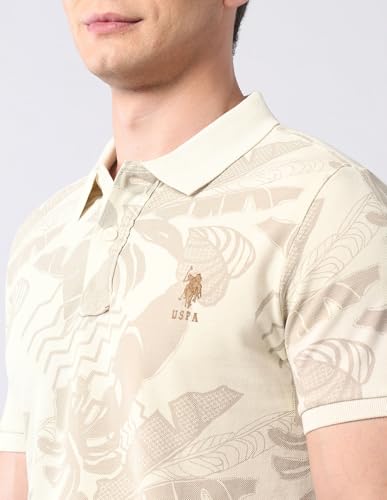 Image of U.S. POLO ASSN. Denim Co. Men's Tropical Printed Pure Cotton Polo Shirt