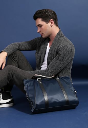 Image of men's briefcase, crossbody computer bag, nylon fabric with cowhide design, suitable for business and leisure travel