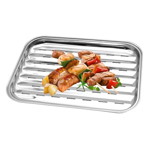 Grill Topper Grid, Barbecue Oven Grill Trays, Non-Stick Grill Topper Grid | Stainless Steel Rectangular Veggie Grill Topper, Reusable Outdoor BBQ Grill Pan for Meats Vegetables 13.5x9.57x0.94 Inches