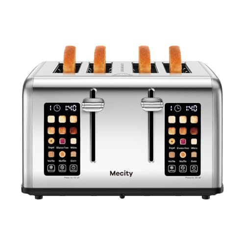 Mecity 4 Slice Toaster with Touch Screen Control, 4 Wide Slots, Stainless