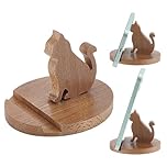 NBEADS Wooden Cell Phone Stand, Cat Phone Holder Animal Phone Stand Novelty Desk Smartphone Stand Mobilephone Holder Office Desk Decoration for Universal Cell Phone Compatible with Mini Pad Smartphone
