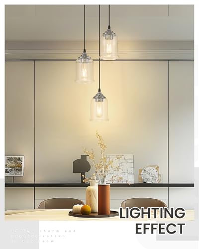 Image of zeyu 3-Light Pendant Lighting, Adjustable Modern Cluster Pendant Light for Kitchen Island, Brushed Nickel Finish with Clear Glass Shade, ZSL104-3 BN