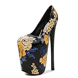 WOilERQ Women's Super Stiletto Sandals Flowers Waterproof Platform High Heel 22Cm High Heel Latform Pump Stiletto Heels Round Head Model Fashion Stiletto Heels,Yellow,50