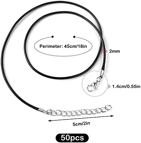 Waxed Necklace Cord, 50Pcs Black Necklace String Cord with Lobster Clasps, 2mm Necklace Leather Braided String Cord for DIY Necklace Bracelet Jewellery Making