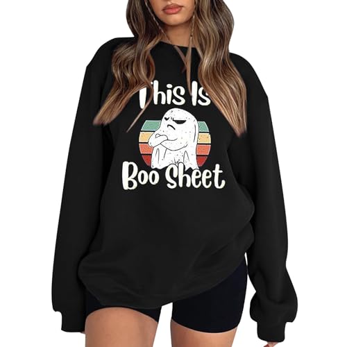 Mejores precios y opiniones de Sabanas fantasma los más recomendados. 21 Sudaderas para el día de Halloween, cuello redondo, manga larga, ajuste holgado, para deportes, araña, vampiro, ropa de calle, casual, sábana «This Is Boo», Negro -, X-Large