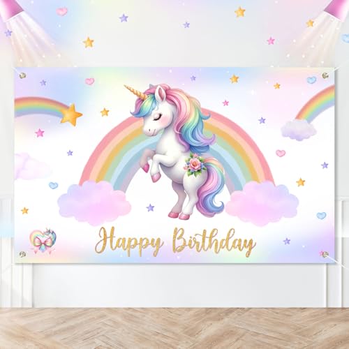Image of Heboland Unicorn Birthday Backdrop Banner, 180x110cm