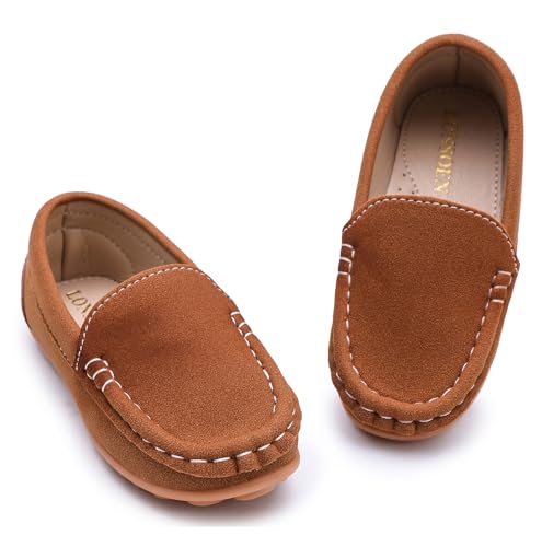 LONSOEN Kids Slip-On Loafers, Synthetic Suede Moccasin Driving Shoes, Non-Slip Rubber Outsole...
