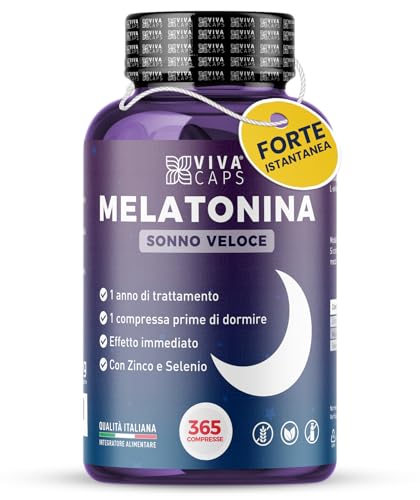 VIVACAPS - Melatonina Forte e Istantanea Per Dormire - Pastiglie per Dormire Meglio e Ridurre il Tempo di Addormentamento - 365 Microcompresse per 1 anno - Made in Italy