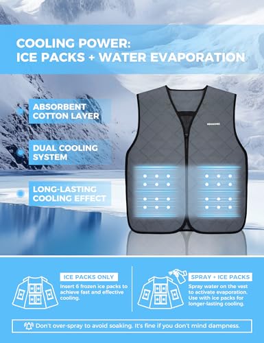 HENNCHEE Cooling Vest for Men & Women Ice Vest with 12 PCS Ice Packs, Body Cool Clothing for Hot Weather Outside Activities Grey S3