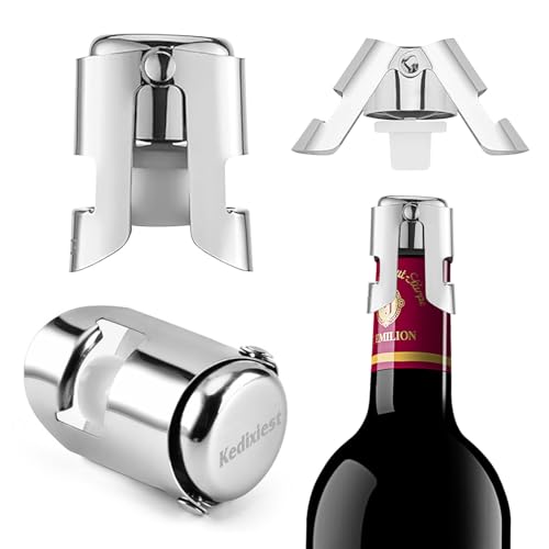 3-Pack Leak-Proof Champagne Bottle Stoppers, Stainless Steel Reusable Wine Stoppers, Vacuum Sealer for Fresh Sparkling Wine