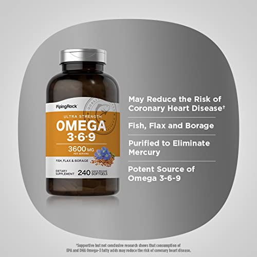 Piping Rock Omega 3 6 9 | 3600Mg | 240 Softgel Capsules | Fish Flax Borage | Ultra Strength Supplement | Non-Gmo, Gluten Free #TOP3