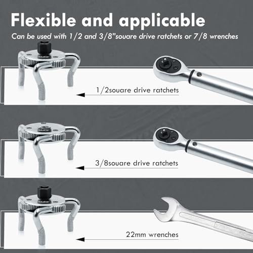 CCLIFE klucz do filtra oleju 3-ramienny Cr-V klucz do filtrów oleju z adapterem 3/8'' x 1/2'' narzędzie do wymiany oleju narzędzie do demontażu filtra oleju narzędzie do samochodu do filtra oleju Ø 40