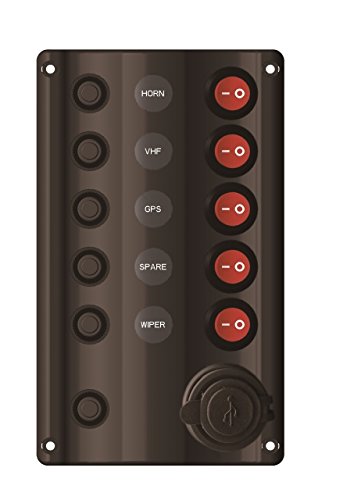 Pactrade Marine Black Switch Panel with USB Charger LED Indicator 7 X 3 3/4"