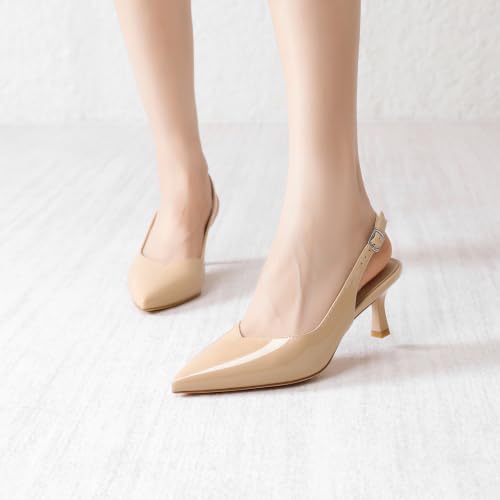 Image of Susanny Slingback Kitten Heels Elegant Dressy Pumps for Women Closed Pointy Toe Sexy Chunky High Heels Wedding Bride Prom Party Dress Shoes