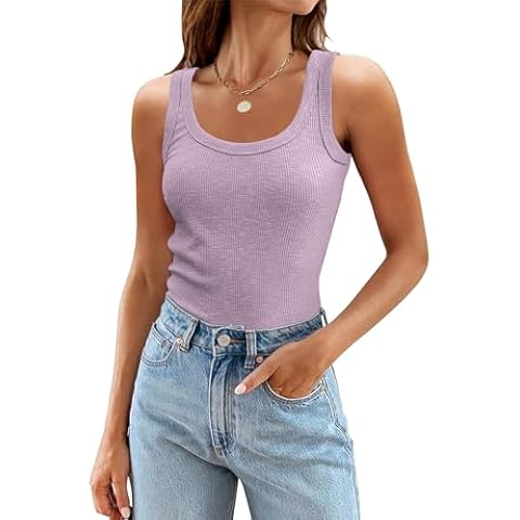 PIIRESO Women's 2024 Summer Scoop Neck Ribbed Tank Tops Casual Sleeveless Shirts Taro Cover