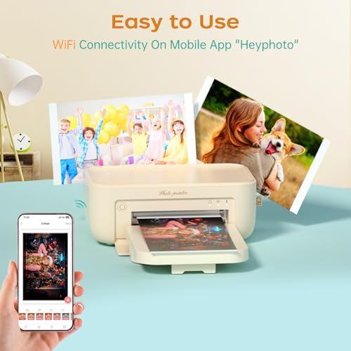 HPRT Photo Printer – Tragbarer Fotodrucker (10 x 15 cm) mit 20 Blatt Papier & 1 Farbbändern Dye-Sublimationsdrucker drahtlos für iPhone & Android – Ideal für Reisen, Zuhause & als Geschenk, beige