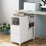 HOCSOK Mobile File Cabinet, Office Filing Cabinet with Open Shelves and Drawers, Under Desk File Cabinet, White