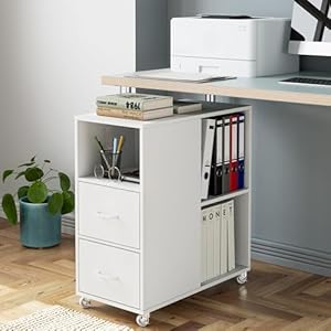 HOCSOK Rollcontainer, Aktenschrank mit Schublade und Fächern, Büroschrank Lagerschrank, Beistelltisch Für Wohnzimmer, Schlafzimmer und Büro, Weiß