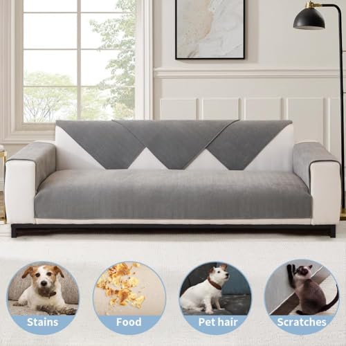 DUJUIKE Sofa Überzug 1/2/3/4 Sitzer, Chenille Sofaüberwurf, Ecksofabezug, L-Form Sofabezug, Katzensofa-Schutz, Knitter- und Kratzfest, Waschbar, rutschfest für U Form Sektionssofa(Grau,70x180cm)