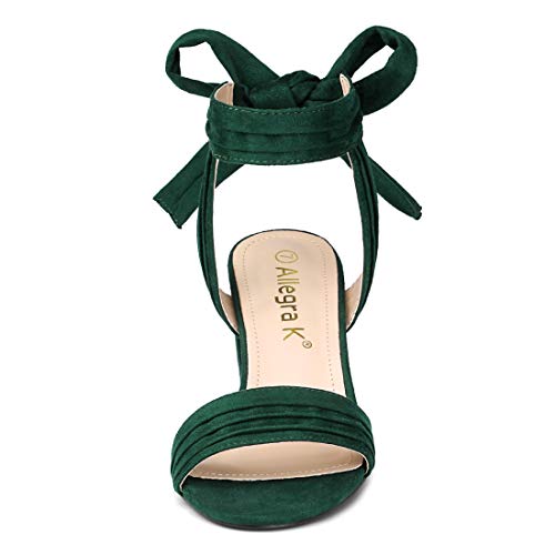 Allegra K Allegra K Women's Open Toe Ankle Tie Back Green Block Heels Sandals - 8 M US