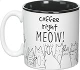 burton + BURTON Coffee Right Meow! 13oz Ceramic Cat Mug with Gift Box – Funny Cat Lover Coffee Cup, White & Black Feline Design, Microwave & Dishwasher Safe