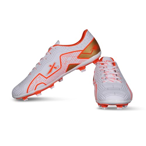 Vector X Fly Football Shoe/Studs, Double Colored TPU Sole, Padded Footbed, Premoulded Heel Shoe for Men White-Orange