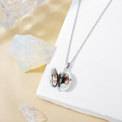 Birth Flower Photo Locket Necklace 925 Sterling Silver 12 Month Locket Necklace with Picture Birth Flower Photo Jewelry Gifts for Women Mother Mom Daughter3