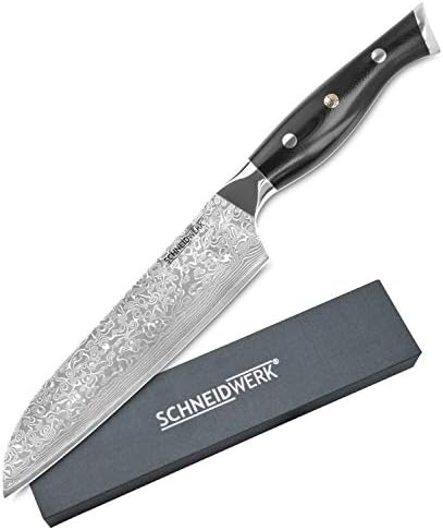 Santoku - Cuchillo de damasco, cuchillo de cocina (19 cm, mango G...