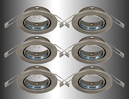 Trango Lot de 6 Spot encastré en acier inoxydable aspect rond 6729-062 Salle de bains I WC luminaires encastrés, projecteurs de plafond, spots encastrés, plafonnier avec 6 douilles en céramique GU10