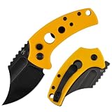 KANSEPT Wasp Pocket Folding Knife, 2.36' Blackwash 154CM Blade with Fuller, Yellow G10 with Holes Ergonomic Handle, Deep Carry Clip, EDC for Camping Hunting Men T2144F4