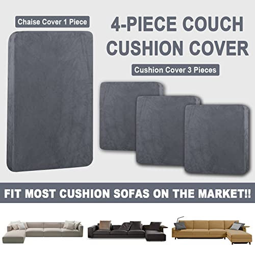 Bt.wa Sectional Couch Covers For 4-Piece Seat Cushion Velvet Sofa Cushion Cover L Shape Separated Couch Slipcover With 2 Pcs Pillowcases Furniture Protector (3 Seater + 1 Chaise, Dark Grey) #TOP3